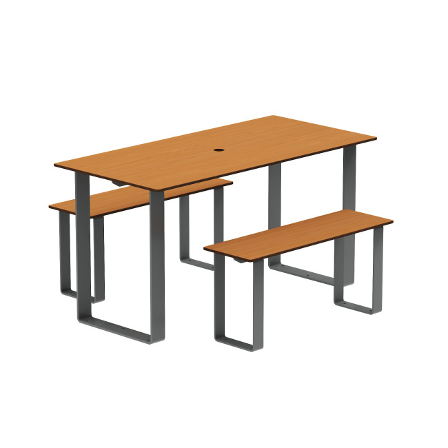 Rectangle Table + Metal Macis Banquettes / HPL HPL + Parasol Hole - 4places - anthracite 7016 / clear chene