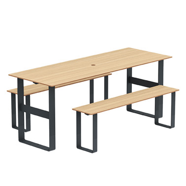 Rectangle Table + Metal Maci Macise Banquettes / HPL Tailler + Parasol Hole - 6places - anthracite 7016 / cheen clear