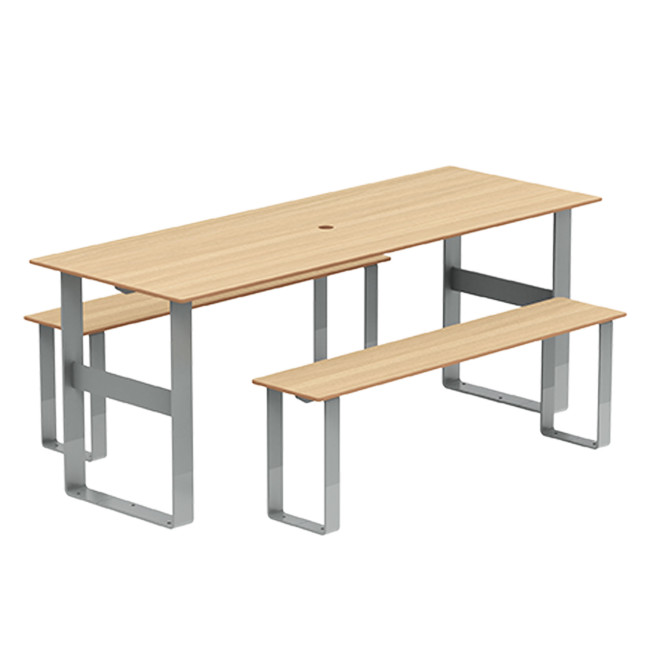 Rectangle Table + Metal Maci Macise Banquettes / HPL Tailler + Parasol Hole - 6places - anthracite 7016 / cheen clear