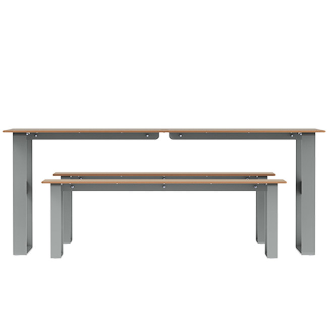 Rectangle Table + Metal Maci Macise Banquettes / HPL Tailler + Parasol Hole - 6places - anthracite 7016 / cheen clear