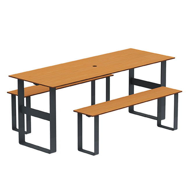 Rectangle Table + Metal Maci Macise Banquettes / HPL Tailler + Parasol Hole - 6places - anthracite 7016 / cheen clear