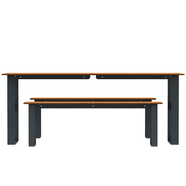 Rectangle Table + Metal Maci Macise Banquettes / HPL Tailler + Parasol Hole - 6places - anthracite 7016 / cheen clear