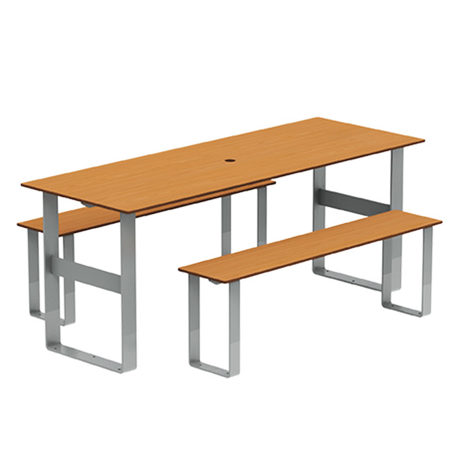Rectangle Table + Metal Maci Macise Banquettes / HPL Tailler + Parasol Hole - 6places - anthracite 7016 / cheen clear