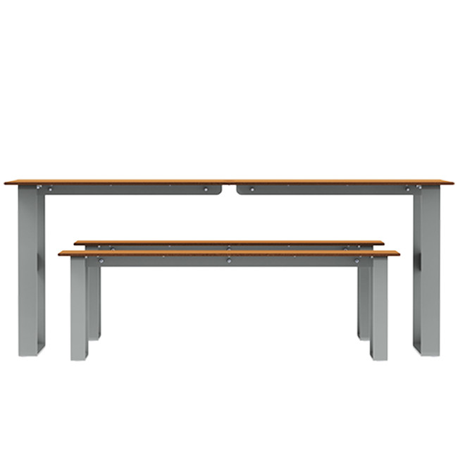 Rectangle Table + Metal Maci Macise Banquettes / HPL Tailler + Parasol Hole - 6places - anthracite 7016 / cheen clear