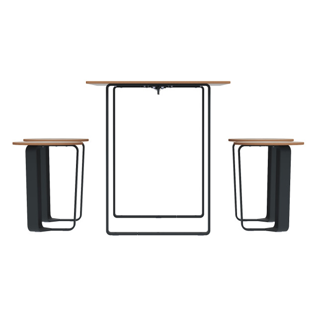 Rectangle Table + Metal Macis Stools / HPL HELP + PARASOLO - 4places - clear anthracite 7016 / cheen