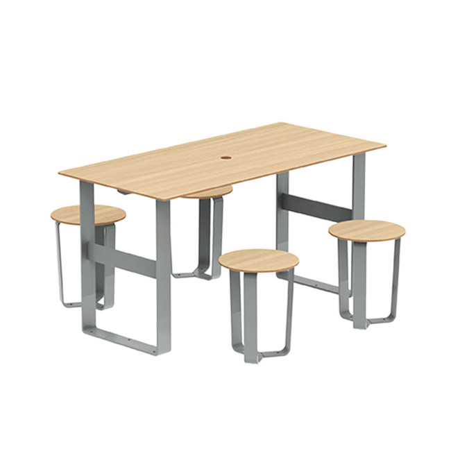 Rectangle Table + Metal Macis Stools / HPL HELP + PARASOLO - 4places - clear anthracite 7016 / cheen