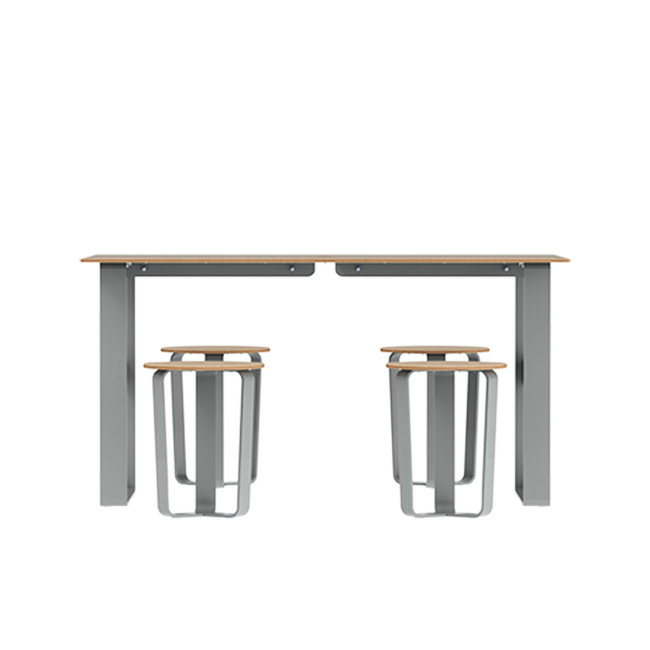 Rectangle Table + Metal Macis Stools / HPL HELP + PARASOLO - 4places - clear anthracite 7016 / cheen