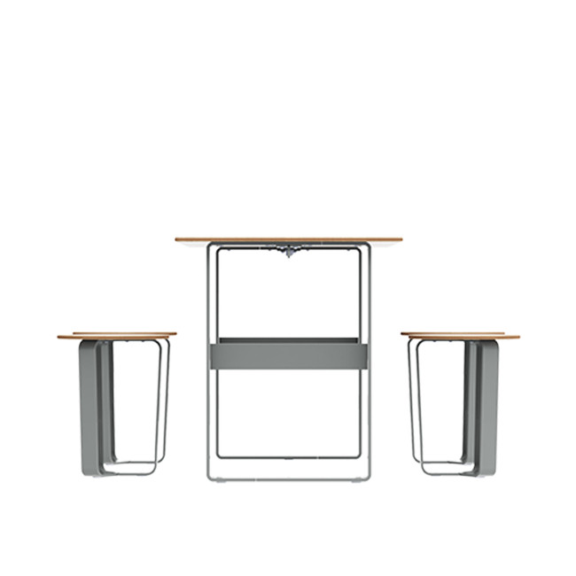 Rectangle Table + Metal Macis Stools / HPL HELP + PARASOLO - 4places - clear anthracite 7016 / cheen
