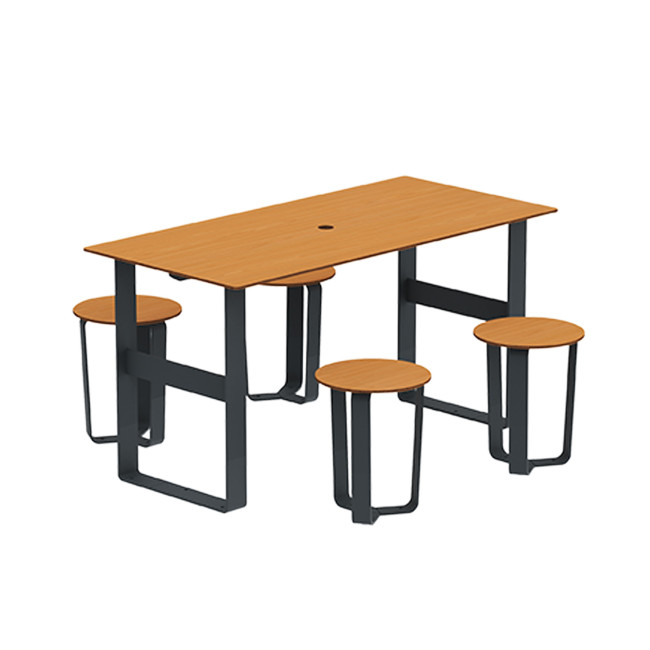 Rectangle Table + Metal Macis Stools / HPL HELP + PARASOLO - 4places - clear anthracite 7016 / cheen