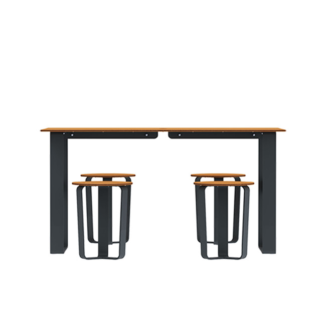 Rectangle Table + Metal Macis Stools / HPL HELP + PARASOLO - 4places - clear anthracite 7016 / cheen
