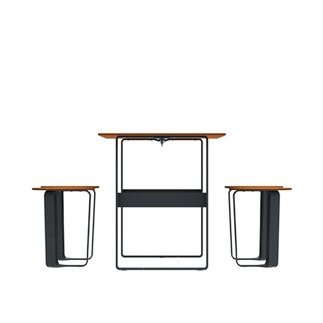 Rectangle Table + Metal Macis Stools / HPL HELP + PARASOLO - 4places - clear anthracite 7016 / cheen