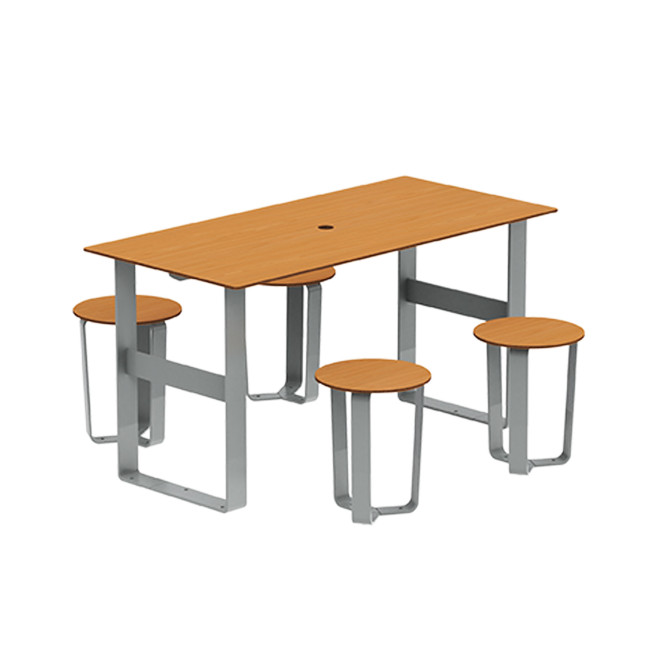 Rectangle Table + Metal Macis Stools / HPL HELP + PARASOLO - 4places - clear anthracite 7016 / cheen