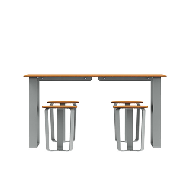 Rectangle Table + Metal Macis Stools / HPL HELP + PARASOLO - 4places - clear anthracite 7016 / cheen