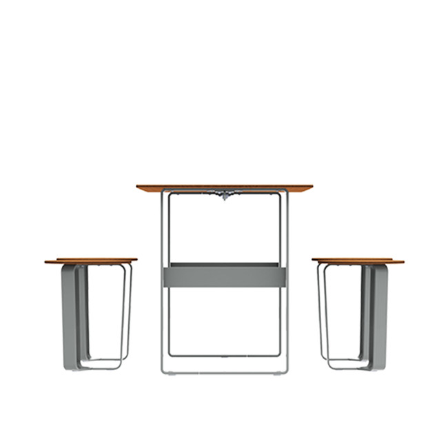 Rectangle Table + Metal Macis Stools / HPL HELP + PARASOLO - 4places - clear anthracite 7016 / cheen