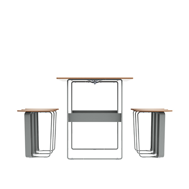 Rectangle Table + Metal Macis Stools / HPL HEADLITE + SUPPORT HOOS - 6laples - clear anthracite 7016 / cheen clear