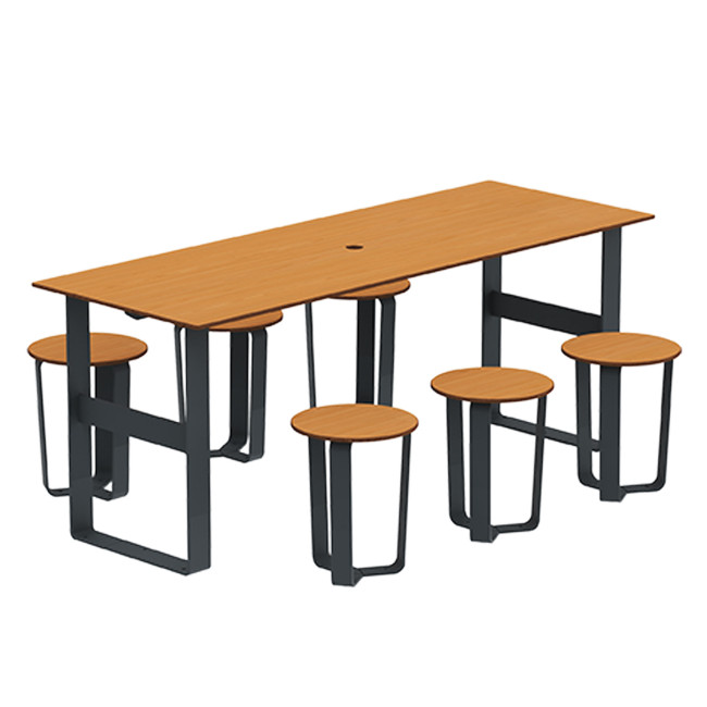 Rectangle Table + Metal Macis Stools / HPL HEADLITE + SUPPORT HOOS - 6laples - clear anthracite 7016 / cheen clear