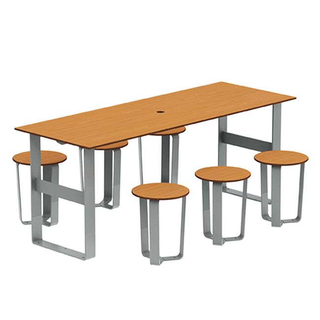 Rectangle Table + Metal Macis Stools / HPL HEADLITE + SUPPORT HOOS - 6laples - clear anthracite 7016 / cheen clear
