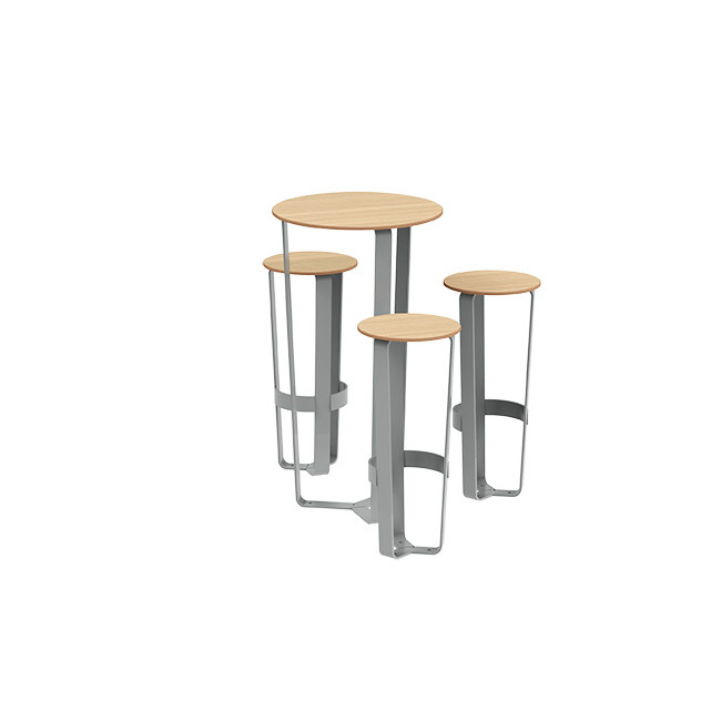 Round table + 3/Seater stools Metal Macis - hpl tok with footrest - anthracite 7016 / clear chene