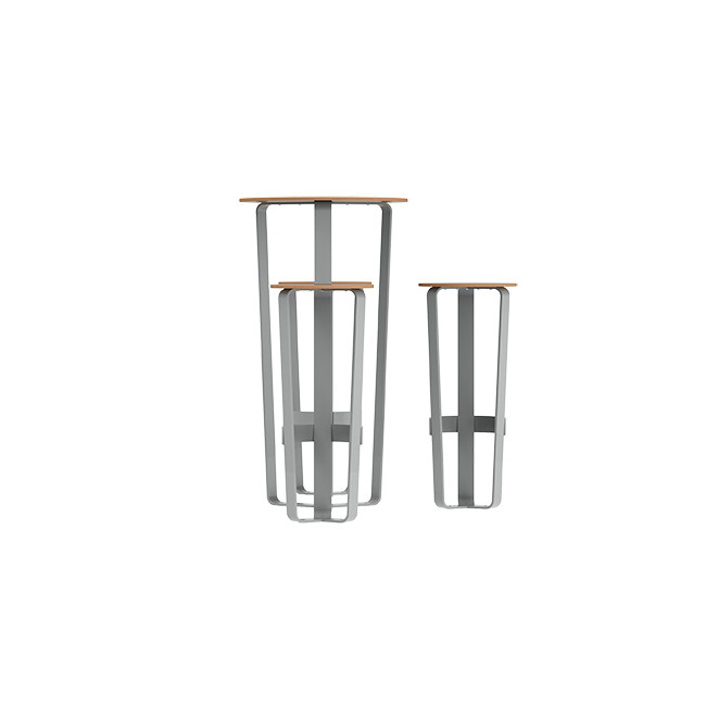 Round table + 3/Seater stools Metal Macis - hpl tok with footrest - anthracite 7016 / clear chene