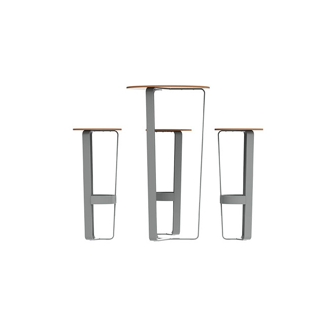 Round table + 3/Seater stools Metal Macis - hpl tok with footrest - anthracite 7016 / clear chene