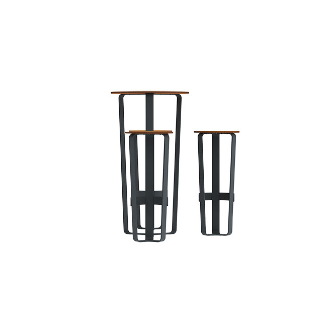 Round table + 3/Seater stools Metal Macis - hpl tok with footrest - anthracite 7016 / clear chene