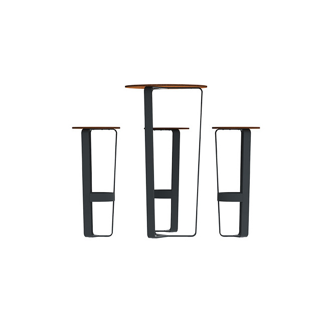 Round table + 3/Seater stools Metal Macis - hpl tok with footrest - anthracite 7016 / clear chene