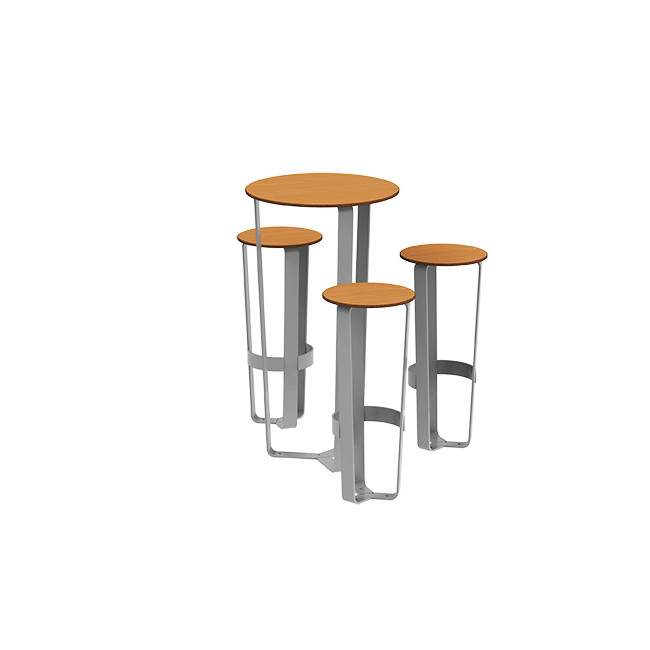 Round table + 3/Seater stools Metal Macis - hpl tok with footrest - anthracite 7016 / clear chene