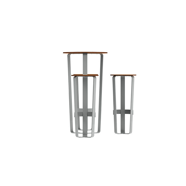 Round table + 3/Seater stools Metal Macis - hpl tok with footrest - anthracite 7016 / clear chene