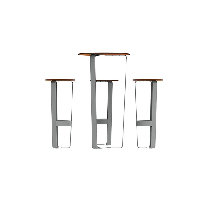 Round table + 3/Seater stools Metal Macis - hpl tok with footrest - anthracite 7016 / clear chene