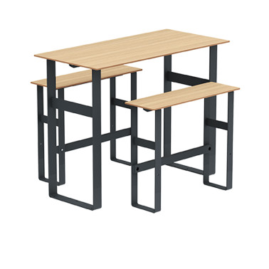High Rectangle Table + Metal Macise Banquettes / HPL HPL with Footrest - 4Places - Anthracite 7016 / Clear Chene