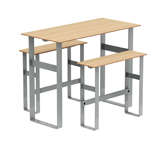 High Rectangle Table + Metal Macise Banquettes / HPL HPL with Footrest - 4Places - Anthracite 7016 / Clear Chene