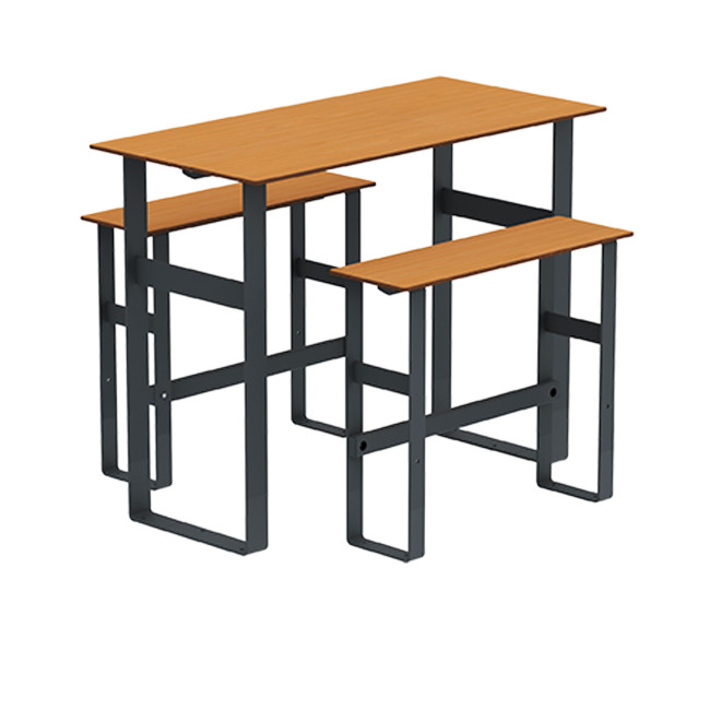 High Rectangle Table + Metal Macise Banquettes / HPL HPL with Footrest - 4Places - Anthracite 7016 / Clear Chene