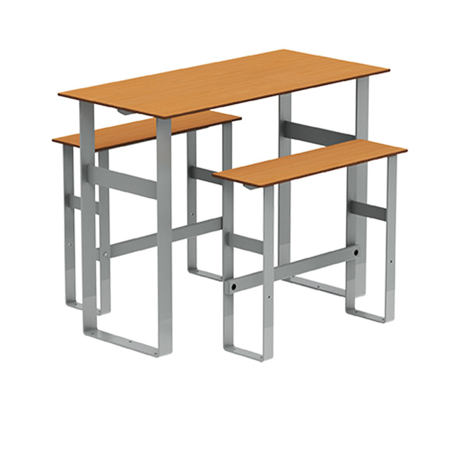 High Rectangle Table + Metal Macise Banquettes / HPL HPL with Footrest - 4Places - Anthracite 7016 / Clear Chene