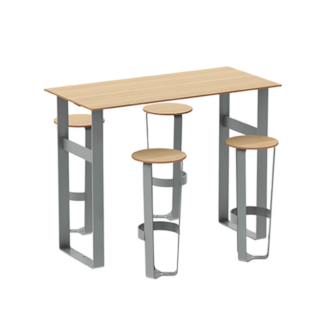 High Rectangle Table + Metal Maci Stools / HPL HPL with Footrest - 4Places - Anthracite 7016 / Clear Chene