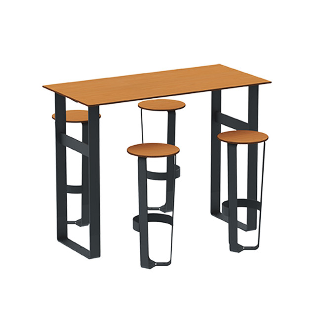High Rectangle Table + Metal Maci Stools / HPL HPL with Footrest - 4Places - Anthracite 7016 / Clear Chene