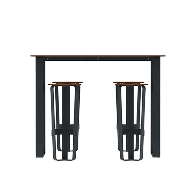 High Rectangle Table + Metal Maci Stools / HPL HPL with Footrest - 4Places - Anthracite 7016 / Clear Chene