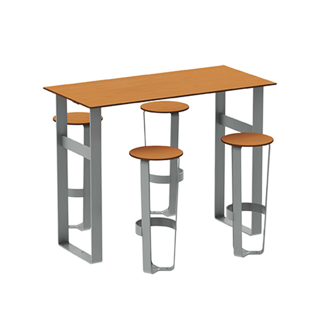 High Rectangle Table + Metal Maci Stools / HPL HPL with Footrest - 4Places - Anthracite 7016 / Clear Chene