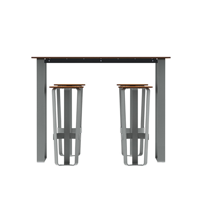 High Rectangle Table + Metal Maci Stools / HPL HPL with Footrest - 4Places - Anthracite 7016 / Clear Chene