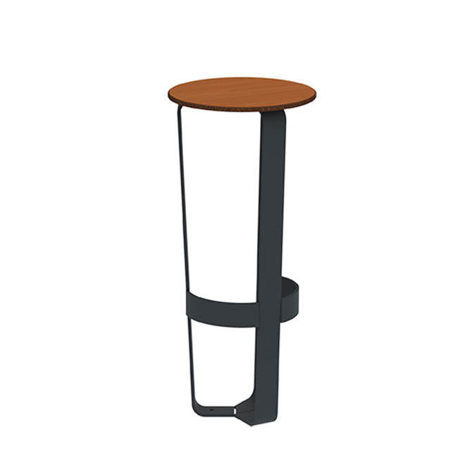 High Macis stool with metal footrest / HPL - 1Place - Anthracite 7016 / Clear Chene