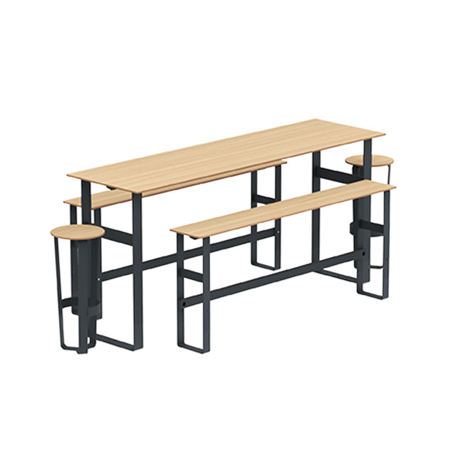 High Rectangle Table + Banquettes and Macis Stools with Metal Footrest / HPL Tok With Footrest - 8Places -