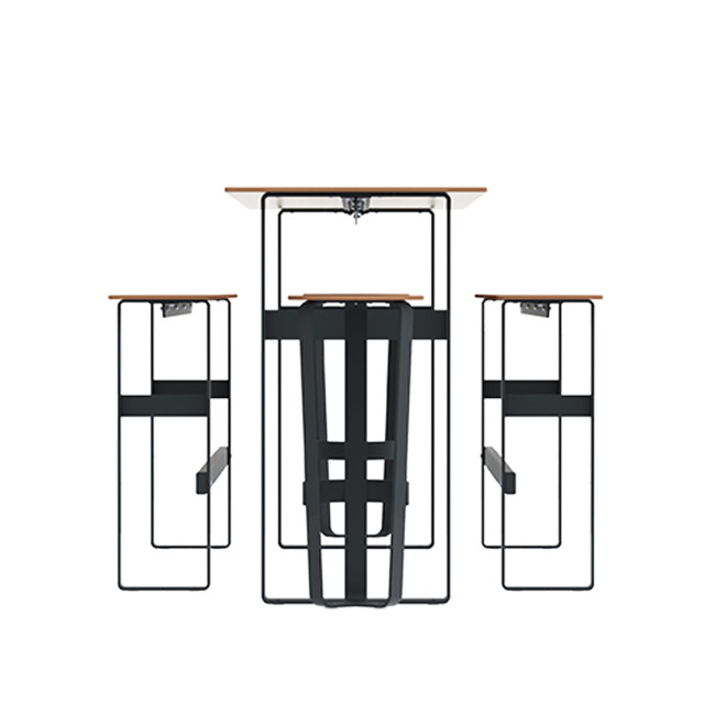 High Rectangle Table + Banquettes and Macis Stools with Metal Footrest / HPL Tok With Footrest - 8Places -