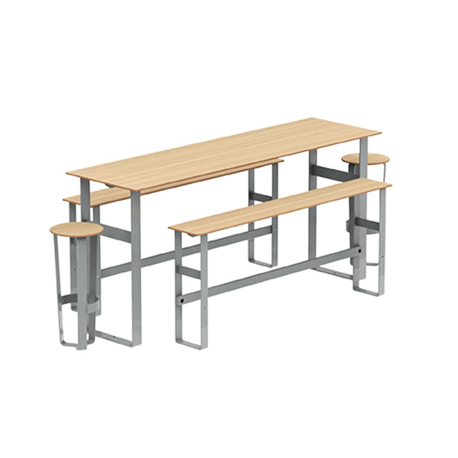 High Rectangle Table + Banquettes and Macis Stools with Metal Footrest / HPL Tok With Footrest - 8Places -