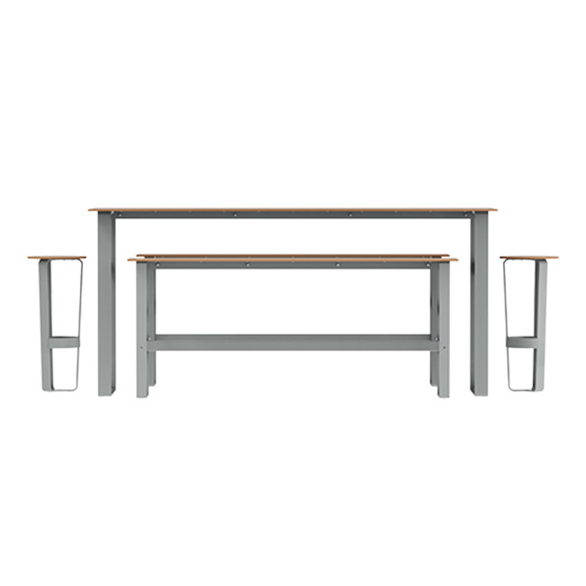High Rectangle Table + Banquettes and Macis Stools with Metal Footrest / HPL Tok With Footrest - 8Places -