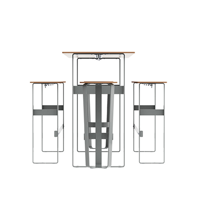 High Rectangle Table + Banquettes and Macis Stools with Metal Footrest / HPL Tok With Footrest - 8Places -