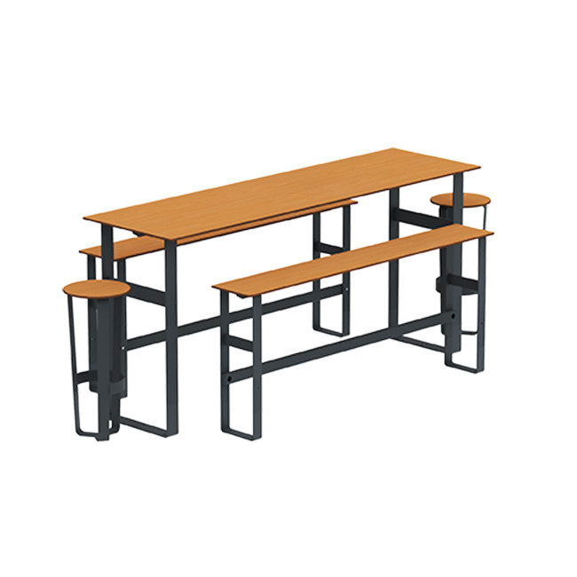 High Rectangle Table + Banquettes and Macis Stools with Metal Footrest / HPL Tok With Footrest - 8Places -