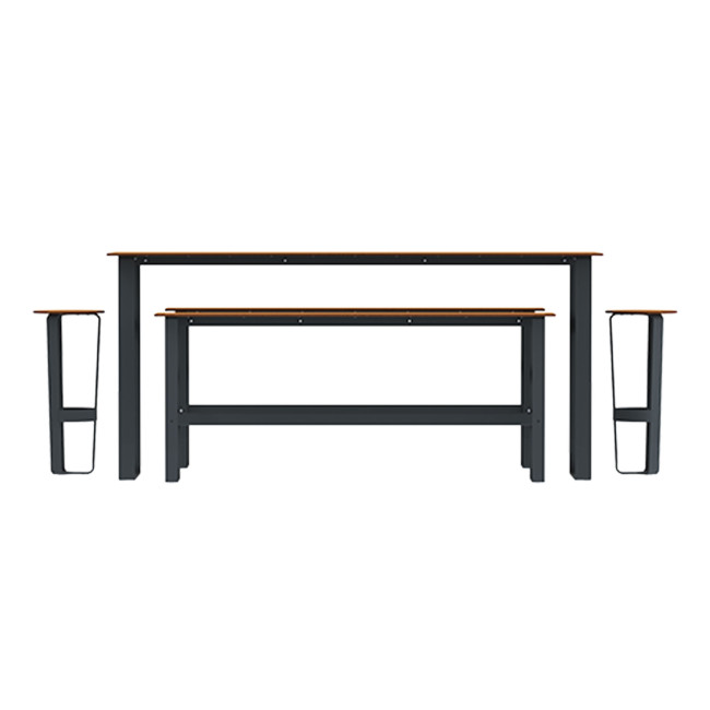 High Rectangle Table + Banquettes and Macis Stools with Metal Footrest / HPL Tok With Footrest - 8Places -
