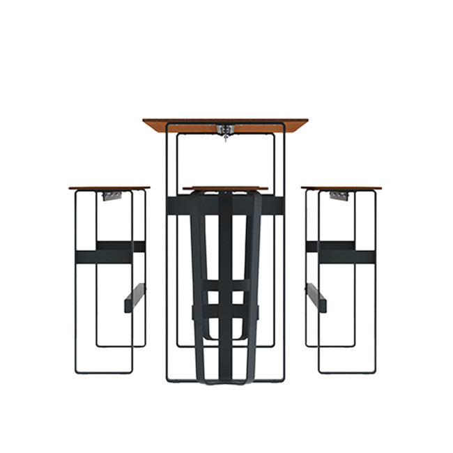 High Rectangle Table + Banquettes and Macis Stools with Metal Footrest / HPL Tok With Footrest - 8Places -