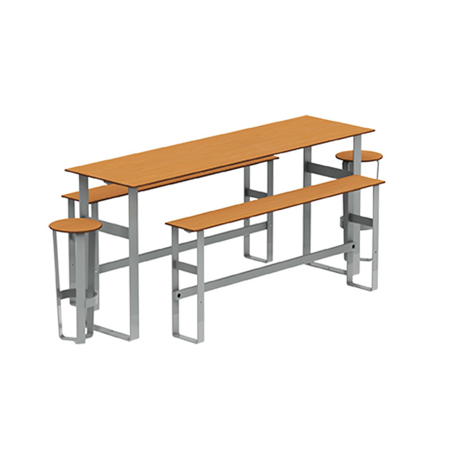High Rectangle Table + Banquettes and Macis Stools with Metal Footrest / HPL Tok With Footrest - 8Places -
