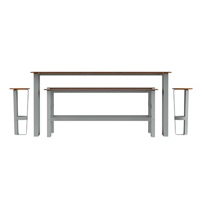 High Rectangle Table + Banquettes and Macis Stools with Metal Footrest / HPL Tok With Footrest - 8Places -