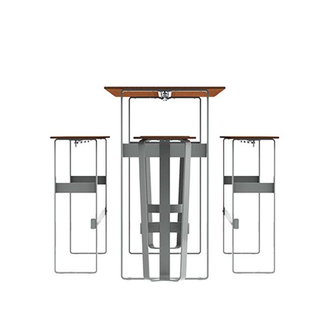 High Rectangle Table + Banquettes and Macis Stools with Metal Footrest / HPL Tok With Footrest - 8Places -